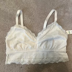 Aerie Bralette Pullover Ribbed Trimmed In Lace Beige Size XL - Picture 1 of 5