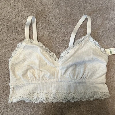 Aerie Bralette Pullover Ribbed Trimmed In Lace Beige Size XL - Image 1 of 4