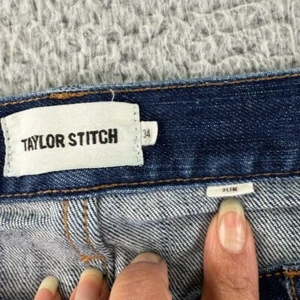 Pantalones de mezclilla Taylor Stitch con ribete para hombre 34 calce ajustado botón mosca lavado medio elástico - Imagen 1 de 22