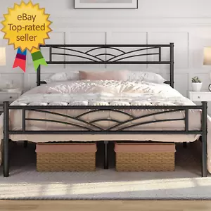 Queen Size Bed Frames Metal Platform Bed Mattress Foundation with Cloud-Inspired - Picture 1 of 9