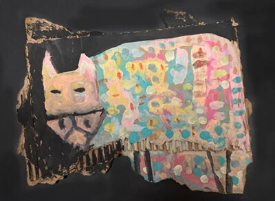 Cow Painting Original Outsider Art Whimsical Quirky Polka Dots Animal Artwork - Image 1 of 4