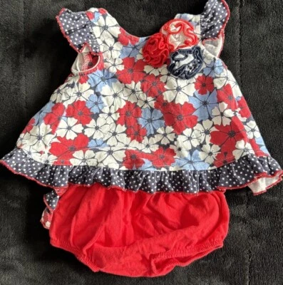 Nannette 4 июля красный белый и синий цветок платье с красный подгузник чехол, 0-3 M - Изображение 1 из 4