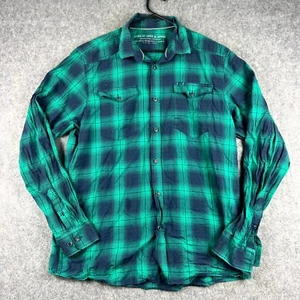 Jack & Jones Mens Button Up Shirt Long Sleeve Size XL Green Check Flap Pockets - Picture 1 of 8