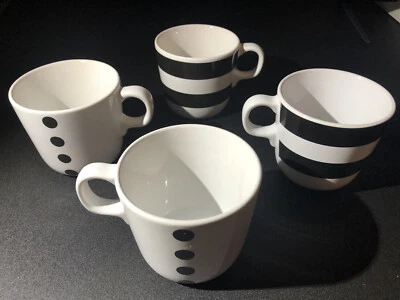 宜家瑞典咖啡杯黑色圆点条纹茶杯 3 英寸高套装/4 — 第 1/4 张图片