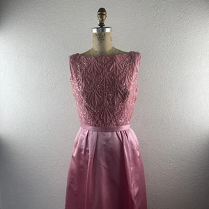 Vestido Vintage Años 60 Lee Claire Nueva York Seda Algodón Caramelo Rosa Lentejuelas - Imagen 1 de 12
