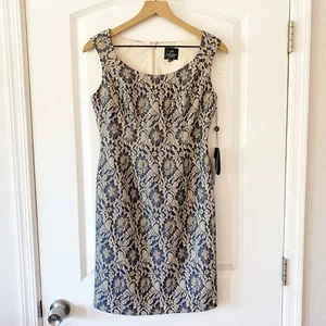 ADRIANNA PAPPEL Metallic Floral Lace Knee Length Dress NWT Cocktail Sz 4 Petite - Picture 1 of 10