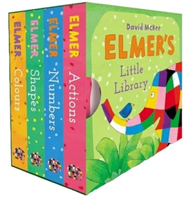 NEW BOX ELMER LITTLE LIBRARY 4 BOARD books ACTIONS NUMBERS SHAPES COLOUR - Picture 1 of 4