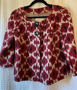Michael Kors Jacket/Blazer Petite M Lined Cropped Red/Cream/Black Peplum/Pockets - Picture 1 of 7