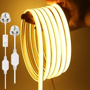 COB Neon LED Strip Lights 220V 230V UK Plug Flexible Rope Tape Lamp High Density - Picture 1 of 22