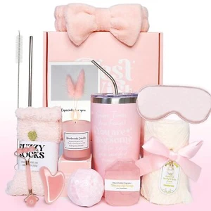Birthday Gifts for Women, Self Care Gifts, Relaxing Spa Gift Basket Set, Pink - Picture 1 of 6