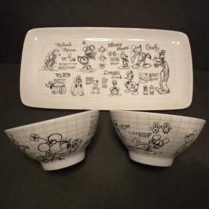 Disney Minnie Mickey Mouse Sketchbook 12" Rectangle Tray & 5.5"Bowls LOT - Picture 1 of 18