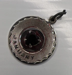 S 925 Sterling Silber Retro Münze Anhänger Rot CZ Herz Januar Geburtstag Geschenk - Bild 1 von 7