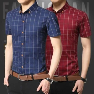 Mens Dress Shirts Short Sleeves Luxury Casual Slim Fit Camisas Multicolor Shirts - Picture 1 of 18