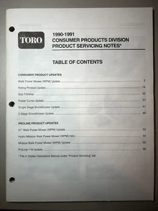 Toro 1990-91 Divisione Prodotti di consumo Note per la manutenzione dei prodotti - Foto 1 di 2