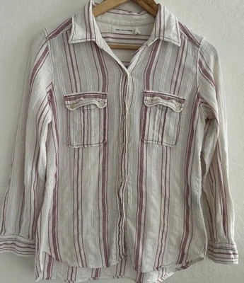 ISABEL MARANT 40 8 COTTON GAUZE RED WHITE STRIPE TOP SHIRT BLOUSE TISSUE Fabric - Image 1 of 4