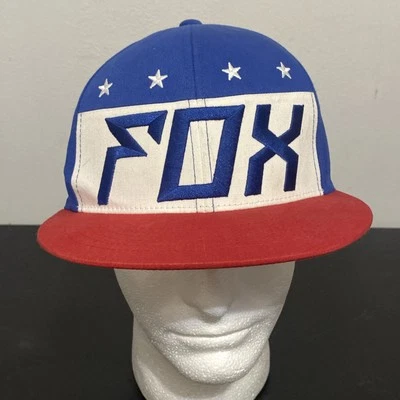 Gorra Fox Racing Roja Blanca y Azul Verdadero SnapBack Billete Plano EE. UU. Y2K Cabeza de Zorro Foto 1 de 4
