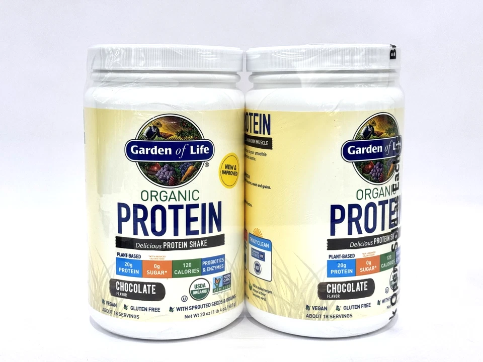 Set of 2 Garden of Life Organic Protein Shake Powder Chocolate Flavor 20 oz NEW - Image 1 of 4
