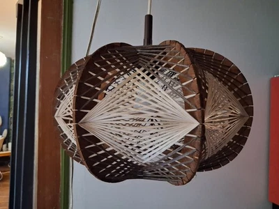Suspension  Lustre Scandinave Années 1960 Fil et Bois Vintage  - Photo 1/4