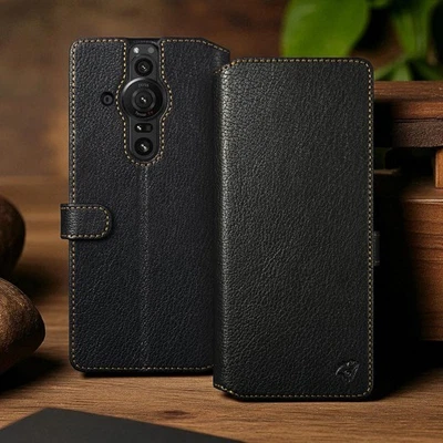 Case Sony Xperia Pro-I Handmade Wallet Type Natural Goat 皮革 — 第 1/4 张图片