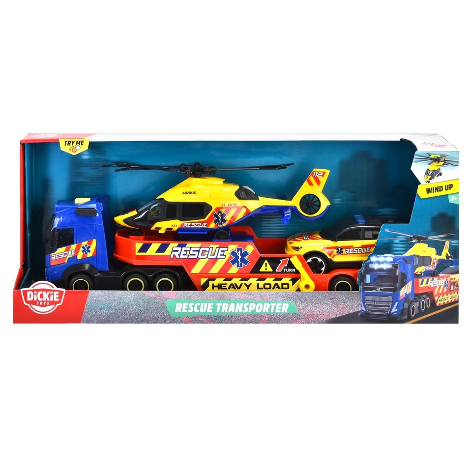 Simba 203717005 Dickie Toys Volvo FH16 Camion Rescue 40cm con 2 veicoli con luci