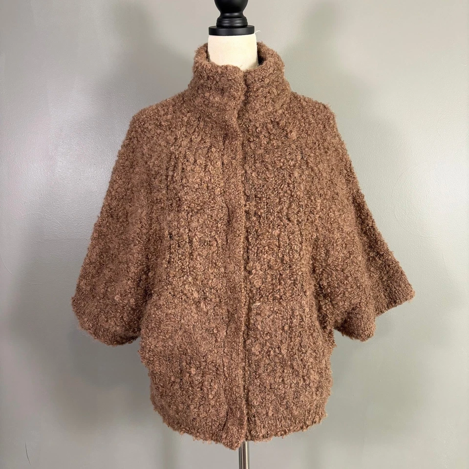 Cárdigan Poncho Sacred Threads Marrón Peludo Boucle Cuello Embudo OS Boho Texturizado Foto 1 de 4