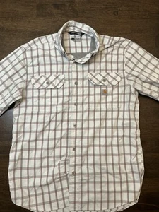CARHARTT - Men's White And Gray Plaid Button Short Sleeve Shirt - Size M - Picture 1 of 4