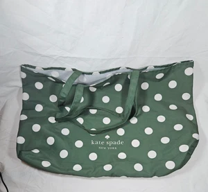 Kate Spade Green White Polka Dot Large Beach Shop Toy Reusable Tote Bag - Picture 1 of 7