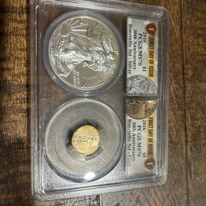 MS70 2016 American Eagle Bimetallic Set Silver $1 Gold $5 Eagle FDOI PCGS - Picture 1 of 7