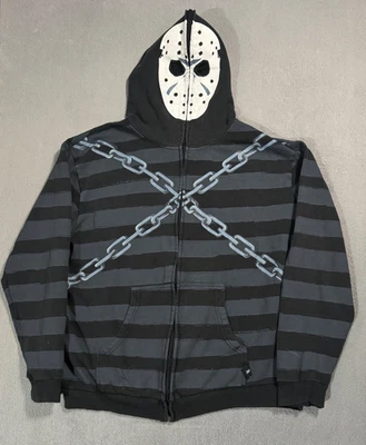 Hybrid Vtg Y2K Grunge Jason Vorhees Mask Halloween Hoodie Jacket Sweatshirt -L - Image 1 of 4