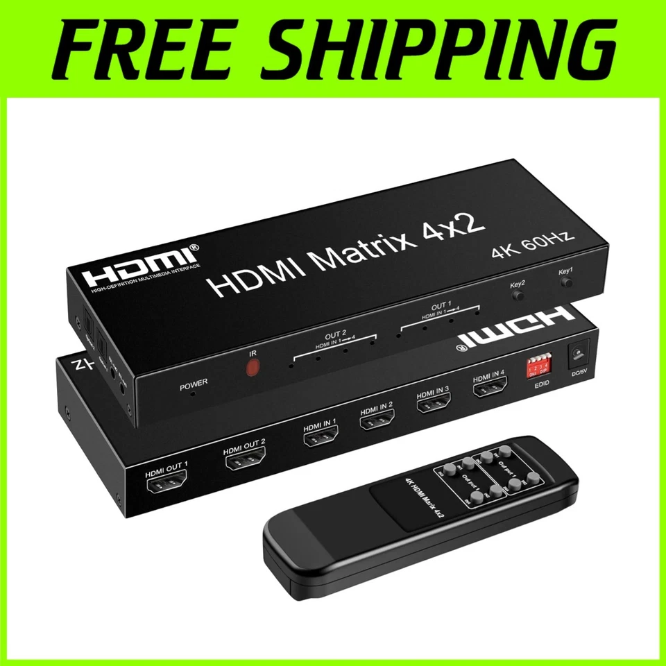 4x2 HDMI Matrix Switch Splitter 4K@60Hz with Remote Control & Audio Extraction - Image 1 of 4