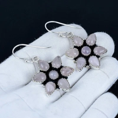 Naturale Quarzo Rosa Gemma Orecchini 925 Argento Sterling Gioielli Per Amore - Immagine 1 di 4