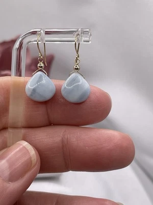 Pendientes Briolette Natural Peruano Oro Sólido 14K Ópalo Azul Foto 1 de 4