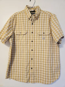 Carhartt Shirt Men L Yellow Button Down Check Casual Outdoors Work Loose Cotton - Picture 1 of 7