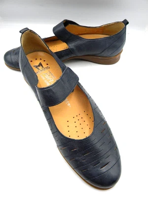 Mephisto Acero Azul Recortado Cuero Mary Jane Pisos Talla US 7 Exhibición Foto 1 de 4