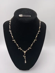 Unique Rhinestone Jewelry Lot, Safety Pin & Faux Seed Pearl Necklace - Picture 1 of 5