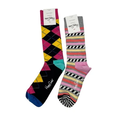 Meias Happy Femininas 10-13 Algodão Penteado Listrado Padrão Geológico Colorido 2 Pares - Imagem 1 de 4