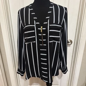 CAMICIA EXPRESS TG LARGE NERA A RIGHE SEMI TRASPARENTE ZIP DAVANTI - Foto 1 di 7