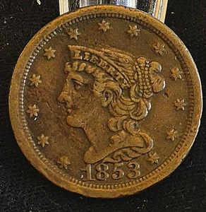 1853 BRAIDED HAIR HALF CENT, EF ATTRACTIVE COIN WITH NICE DETAILS & SURFACES - Picture 1 of 4