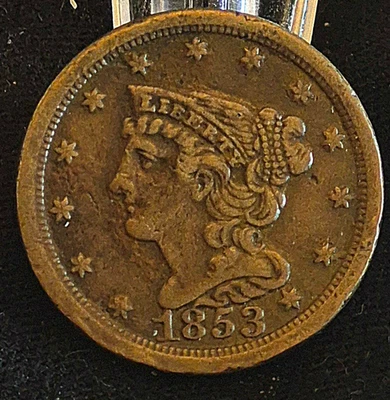 1853 BRAIDED HAIR HALF CENT, EF ATTRACTIVE COIN WITH NICE DETAILS & SURFACES - Image 1 of 4