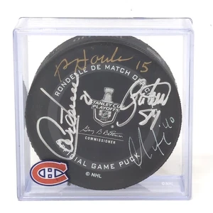 Montreal Canadiens Signed Puck L'Histoire Molson NHL Certified Houle Carbonneau - Imagen 1 de 4