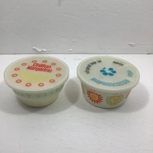 Lot vintage Plastic MARGARINE Tubs Bowls 2 Containers & Lids floral - Picture 1 of 11