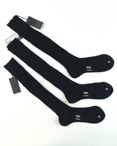 PRADA 3 paia calze eleganti blu navy e nere al ginocchio taglia 11 US 10 UK 44
