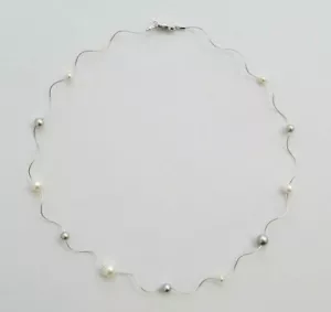 COLLAR DE PERLAS DE ORO BLANCO DE 14 QUILATES POR YARDA - Imagen 1 de 5