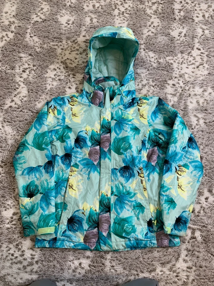 The North Face Womens Jacket Medium Blue Floral Hyvent Hoodie Insulated Outdoors - Image 1 of 4