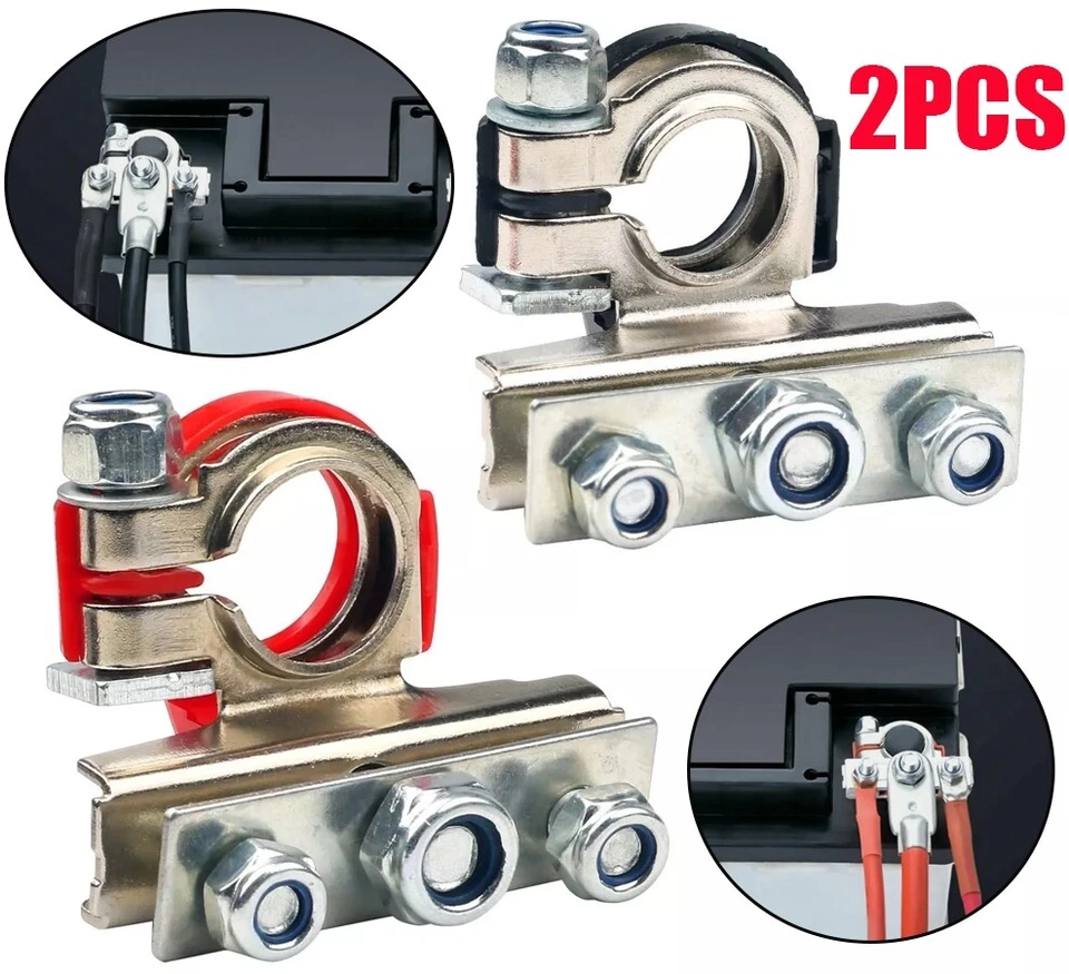 2X Terminales de batería de poste superior marino para automóvil Conectores de abrazadera Extremos negativos positivos Foto 1 de 4