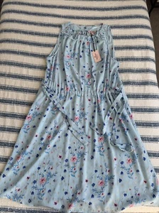 NWT Juicy Couture Blue Floral Blouson Tie Knee Length Dress Size XXL 2X - Picture 1 of 4