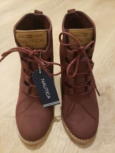 NWT Nautica Rhodes Mauve Wedge Stacked Booties Sz 7 - Picture 1 of 10