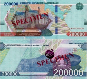 Uzbekistan 200000 100000 50000 20000 10000 5000 2000 SUM 2021-2022 Specimen UNC - Picture 1 of 9