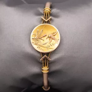 Bracciale antico vittoriano uccellino e fiori in oro giallo e rosa 10 kt - Foto 1 di 8