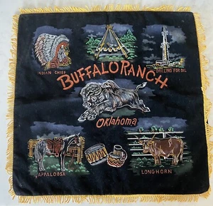 Selten Vintage Buffalo Ranch Route 66 Souvenir schwarz Samt bemalt Kissenbezug-schön - Bild 1 von 3